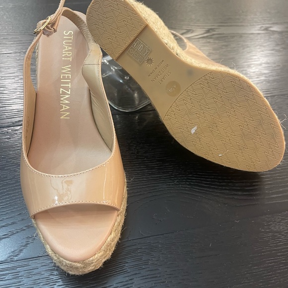 Stuart Weitzman Beige Patent Wedge Sandals - Picture 4 of 4